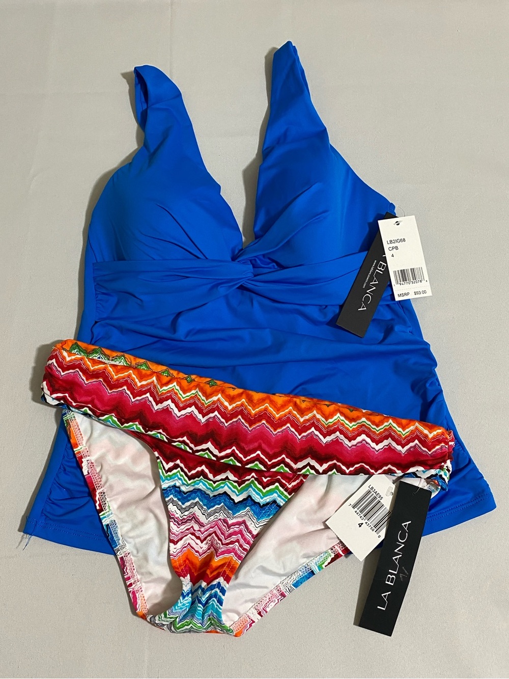 LA BLANCA Tankini Set; Island Goddess Top & Fold-Over Bottom Women's Size 4